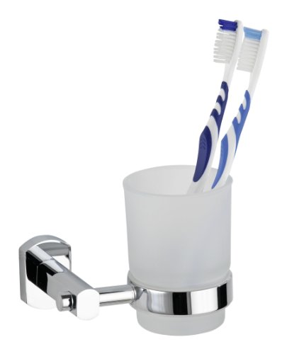 Wenko 17863100 Zahnputzbecher und -halter Assoro - Glas, Chrom rostfrei, 11.5 x 9.5 x 9.5 cm