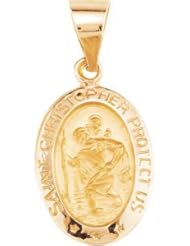 Hollow Oval St. Saint Christopher Medal Pendant 14K Gold Yellow R41617