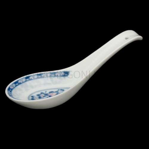 Chinese Porcelain Soup Spoons with Blue Floral Design - Set of 4