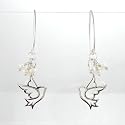 Cut Out Dove Design Earrings in Sterling Silver with Beads of Pearl, #8371