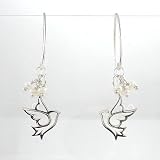 Cut Out Dove Design Earrings in Sterling Silver with Beads of Pearl, #8371