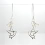 Cut Out Dove Dangle Earrings in Sterling Silver with Pearl Gemstone Beads, #8371