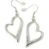 Silver with Clear Crystals Heart Dangle Earrings Fashion Jewelry