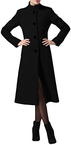 PENER Women's fashion elegant Stand-neck Coat cashmere coat Long Trench Coat Woolen coat (US 2, black)