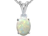 1.11 cts Genuine Oval Opal and Diamond Pendant - 14kt White or Yellow Gold