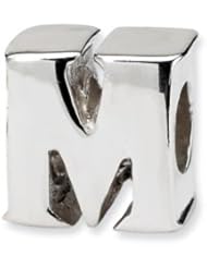 Sterling Silver Reflection Beads Collection Letter M Bead Charm 4mm Hole (fits 3mm European Style Charm Bracelets)