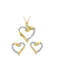 10K Yellow Gold 0.15cttw Round Diamond Pendant and Earring Set