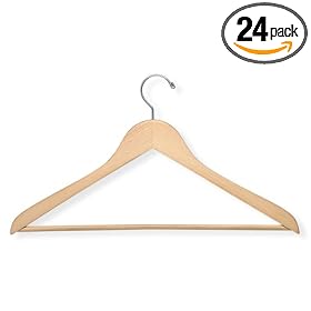 Honey-Can-Do HNG-01334 Wood Hangers with Non-Slip Grooved Bar, 24-Pack, Maple