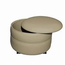 Round ottoman cobblestone vinyl storage fully padded