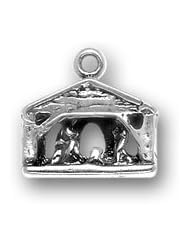 Sterling Silver 3D Detailed Christmas Manger Nativity Charm