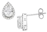 1 3/4 Carat White Topaz and Diamond 14K White Gold Earrings