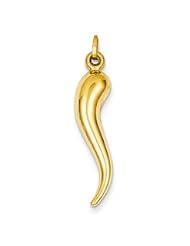 Jewelry: 14K Yellow Gold Large Classic Cornicello Italian Horn Charm Pendant 40mm Tall and 7.5mm Wide - Forever Flawless Jewelry