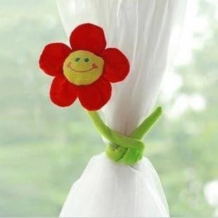A Pair of Cartoon Home Decor Smiley Face Sunflower Curtain Flower - Rosy