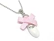 Crystal Studded Ballet Shoe and Pink Ribbon Pendant Necklace Fashion Jewelry