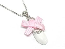 Crystal Studded Ballet Shoe and Pink Ribbon Pendant Necklace Fashion Jewelry