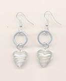 Boucles oreilles metal argenté - perles Lampwork blanc et cristal