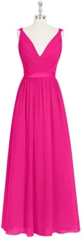Emyrin A-line Fuchsia Bridesmaid Dresses Chiffon Charmeuse V Neckline