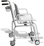 Electronic chair scale with four wheels, swivelling arm rests, fold-up foot supports and BMI functi