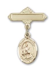 Gold Filled Baby Badge with St. Gerard Charm and Polished Badge Pin