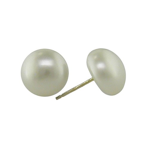 White Freshwater Button Pearl Earrings with 14K Yellow Gold Posts