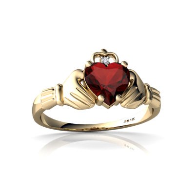 14K Yellow Gold Heart Genuine Garnet Celtic Claddagh Ring