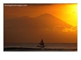 Boat Sailing Past Mt. Agung Across Lombok Strait Gunung Agung, Bali, Indonesia, Sailboats & Yachts Photographic Poster Print by John Borthwick, 24x18