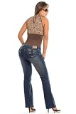 Butt Lift Jeans with Boot Cut Low Rise and Dark Blue Wash Design, Ann Michell Mich-Up Style PL1398-7