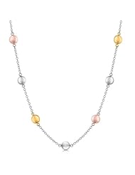Sterling Silver Chain Necklace with Polished Multi Tone Round Stations