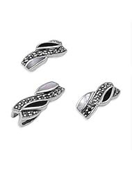 Sterling Silver Mother of Pearl Onyx Swirl Marcasite Earring Pendant Set