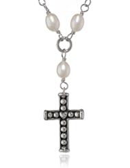 Honora "Girls" White Freshwater Cultured Pearl and Cross Rosary Necklace, 14"