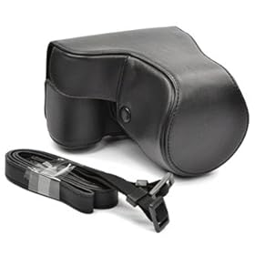 Bluecell Black Color NEX-F3 PU leather classic DC digital camera protection Case/Bag/Cover for Sony Nex F3 with 18-55mm Lens Camera +Free Bluecell Cable Tie