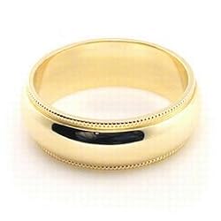 14K Yellow Gold Men's & Women's Wedding Bands 6mm Milgrain