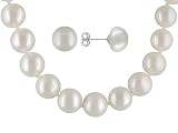 STERLING SILVER 9-10MM WHITE CULTURED FRESHWATER PEARL NECKLACE & EARRINGS SET