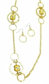 Just Give Me Jewels Hammered Goldtone Rings & Flower Necklace and Earring Set