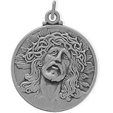 Large Round Sterling Silver Religious Jesus Medal Medallion with chain