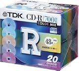 TDK CD-Rデータ用700MB 48倍速カラーミックス 5mm厚ケース入り20枚パック [CD-R80TX20CCS]