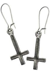 Wire-hooked Inverted Cross Earrings in Pewter