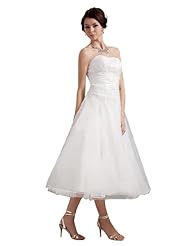  Satin/Tulle Applique Tea Length  Ball Gown Wedding Dress 