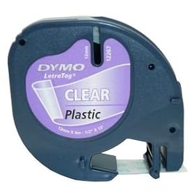 Letratag S0721530 Cartridge: Black/Transparent Clear Plastic (12mm x 4m) for Letratag Labelling Machines Dymo