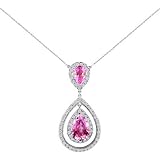 14k White Gold Pear Pink Tourmaline & Diamond Pendant