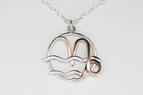 Zodiac necklace capricorn and aquarius combined Sterling silver and polished copper
