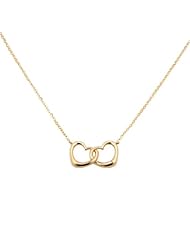 14K Yellow Gold High Polish Interlocking Double Hearts Charm Pendant Necklace with Spring-ring Clasp - 17" Inches