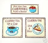 Set Of 3 Vintage Retro 50s Design Cherry Kitchen Wall Hanging Signs