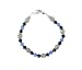 Sterling Silver, Diamond-Cut Blue Crystal, Black Crystal 1-Strand Bead Bracelet w/ Garnet Toggle Clasp, 7.5"