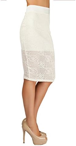 Women's Natalia Crochet Pencil Skirt White, Size Medium