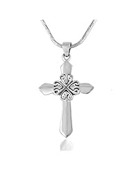 Chuvora .925 Sterling Silver High Polished Finish Celtic Cross Pendant with Rhodium Plated Chain Necklace w/ Lobster clasp 18"