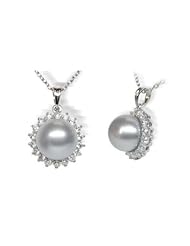 18K white gold Sunflower Black Tahitian cultured pearl and diamond pendant
