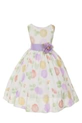 Girls Cotton Tea Length Floral Print Flower-Girl Dress 