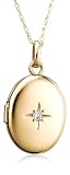 14k Yellow Gold Diamond Oval Locket (.01 cttw, J Color, I2 Clarity), 18\