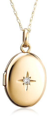 14k Yellow Gold Diamond Oval Locket (.01 cttw, J Color, I2 Clarity), 18″
